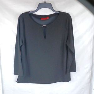 Hugo Boss Natha Crepe-Jersey Top with oval-shaped hardware Trimmed Keyhole
